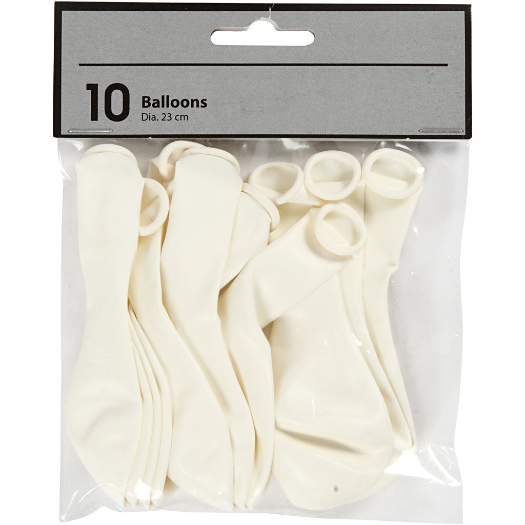 Palloncini, diam 23 cm, bianco, 10 pz/ 1 conf. [HOB-592001]