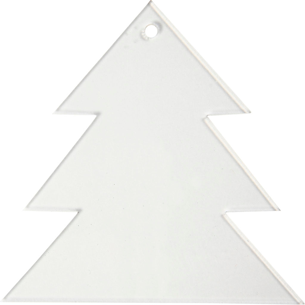 Acrylic ornaments, christmas tree, H: 8 cm, thickness 2 mm, 5 pc