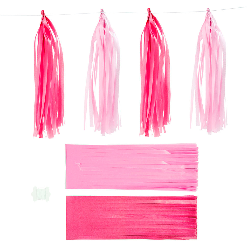 Paper Tassel, size 12x35 cm, pink, light red, 12 pc