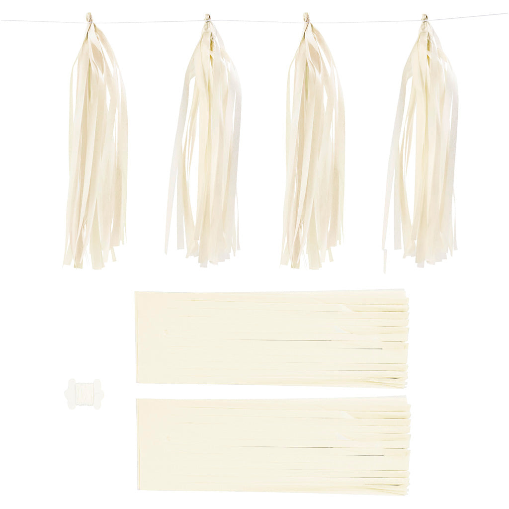 Paper Tassel, size 12x35 cm, 14 g, off-white, 12 pc