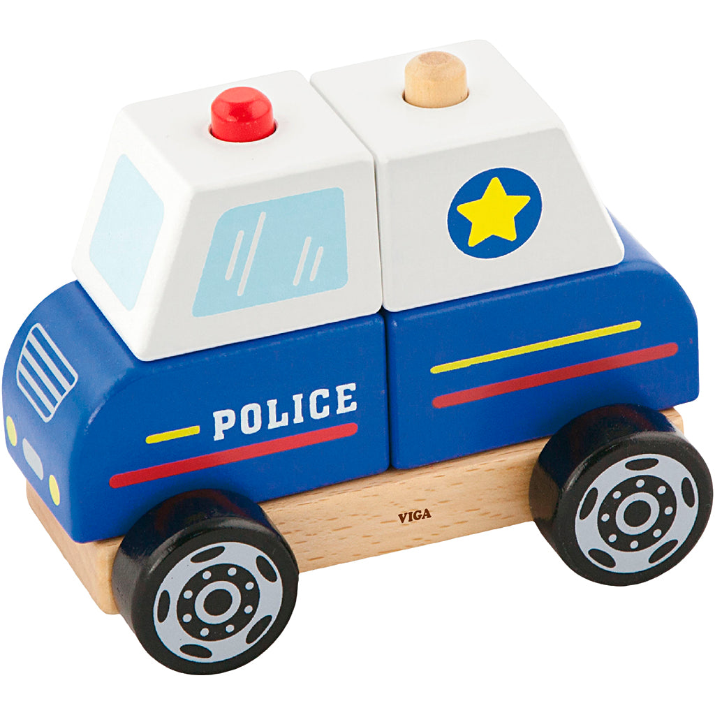 VIGA wooden stacking police car toy, Police car, size 13x10x8 cm
