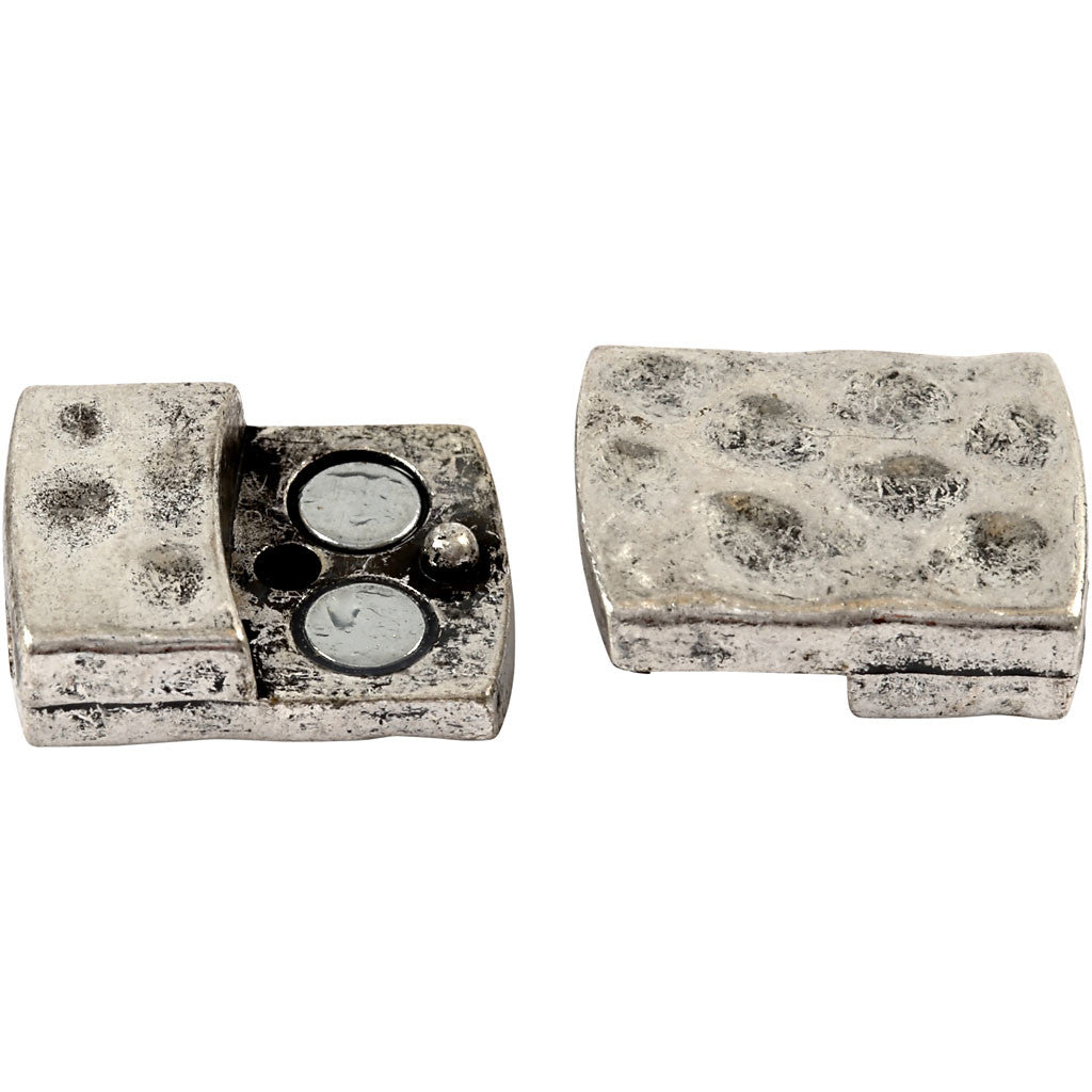 Fibbia magnetica, misura 7x29 mm, misura buco 3x10 mm, argento antico, 1 pz [HOB-600010]
