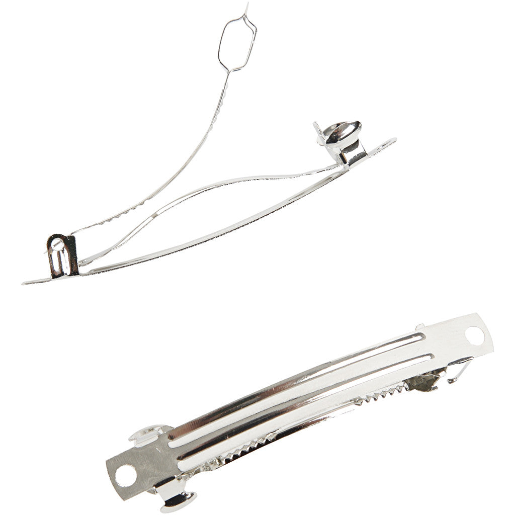 Montures de pinces à cheveux , L : 6 cm, L : 6 mm, argenté, 20 pièces/ 1 Pq. [HOB-600862]