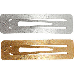 Haarspange, L 58 mm, B 16 mm, Gold, Silber, 4 Stk/ 1 Pck [HOB-600995]