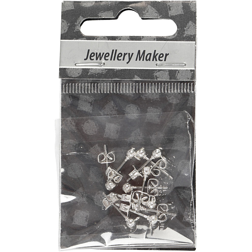 Boucles d'oreilles, L : 13 mm, d 3,8 mm, diamètre intérieur 0,8 mm, argenté, 10 pièces/ 1 Pq. [HOB-603100]