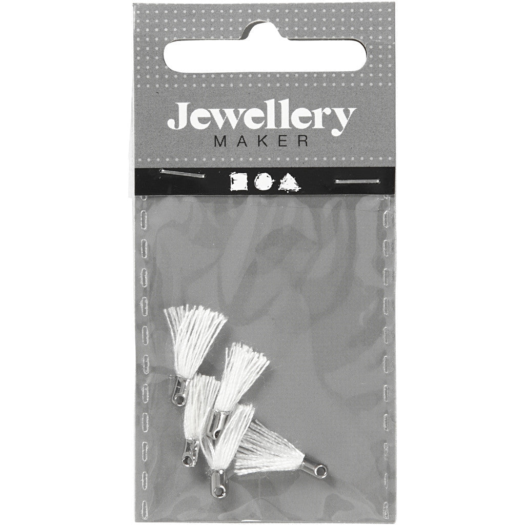 Baumwoll-Troddel, L 10 mm, Lochgröße 1 mm, Weiß, 5 Stk/ 1 Pck [HOB-61184]