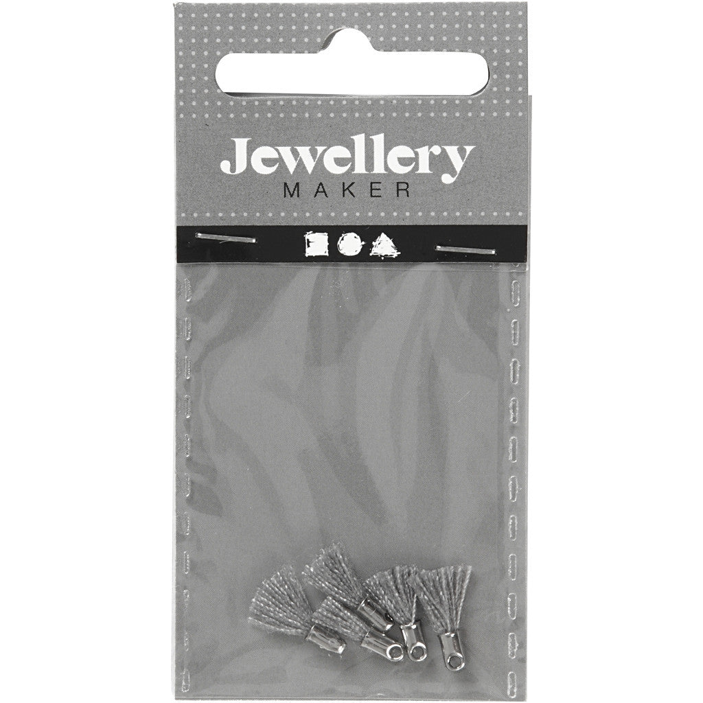 Baumwoll-Troddel, L 10 mm, Lochgröße 1 mm, Grau, 5 Stk/ 1 Pck [HOB-61188]