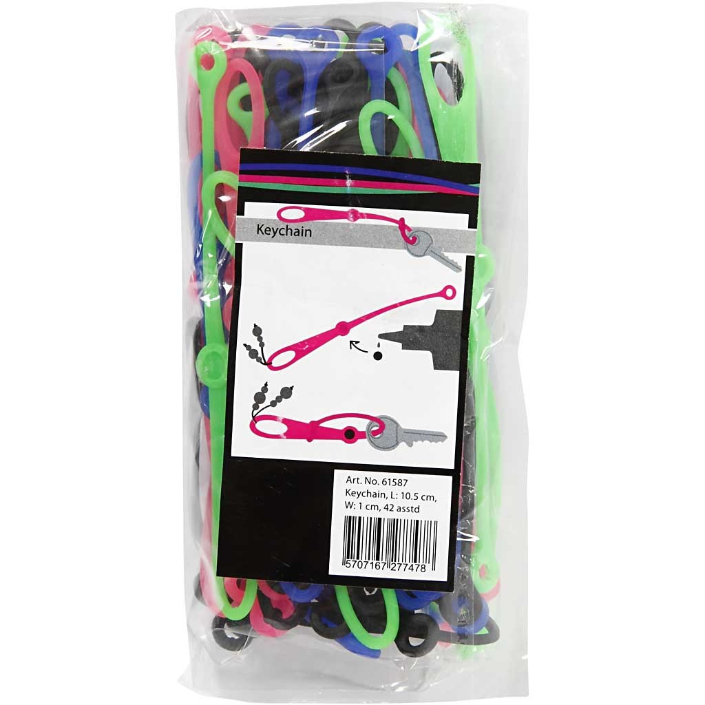 Porte-clés en silicone, L : 10,5 cm, L : 1 cm, 45 pièces/ 1 Pq. [HOB-61587]