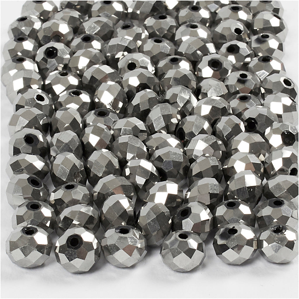 Faceted Beads, size 5x6 mm, hole size 1 mm, metallic grey, 100 pc