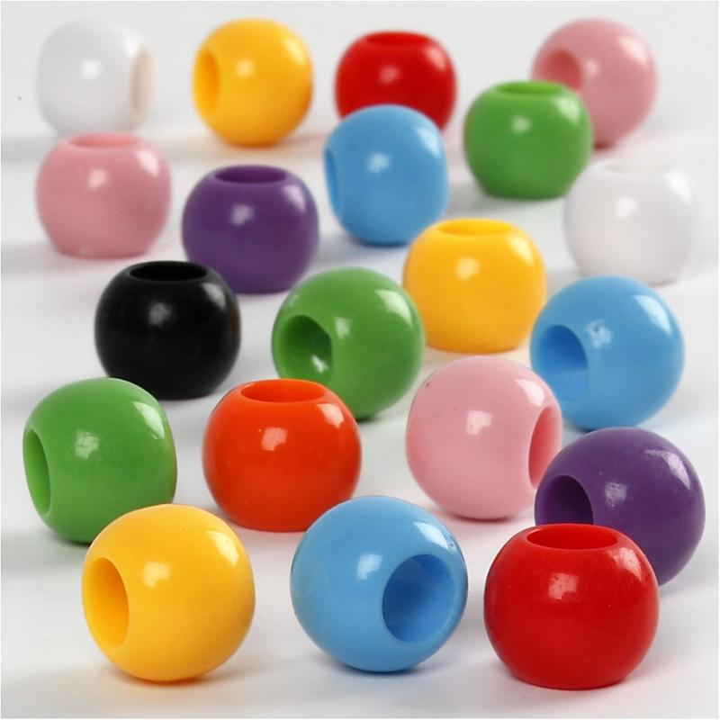 Pony Beads, dia. 10 mm, hole size 4,5 mm, ca. 186 pc, 65 g, 110 ml