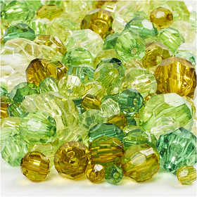 Perles à facettes, dim. 4-12 mm, diamètre intérieur 1-2,5 mm, ca. 860 pièce, glitter vert, 250 gr/ 1 Pq. [HOB-61881]