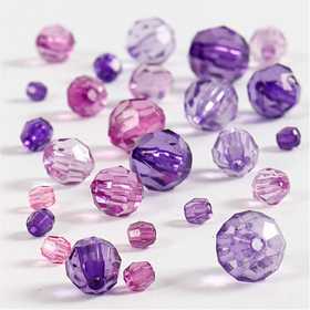 Perles à facettes, dim. 4-12 mm, diamètre intérieur 1-2,5 mm, ca. 170 pièce, violet, 45 gr/ 1 Pq. [HOB-618831]