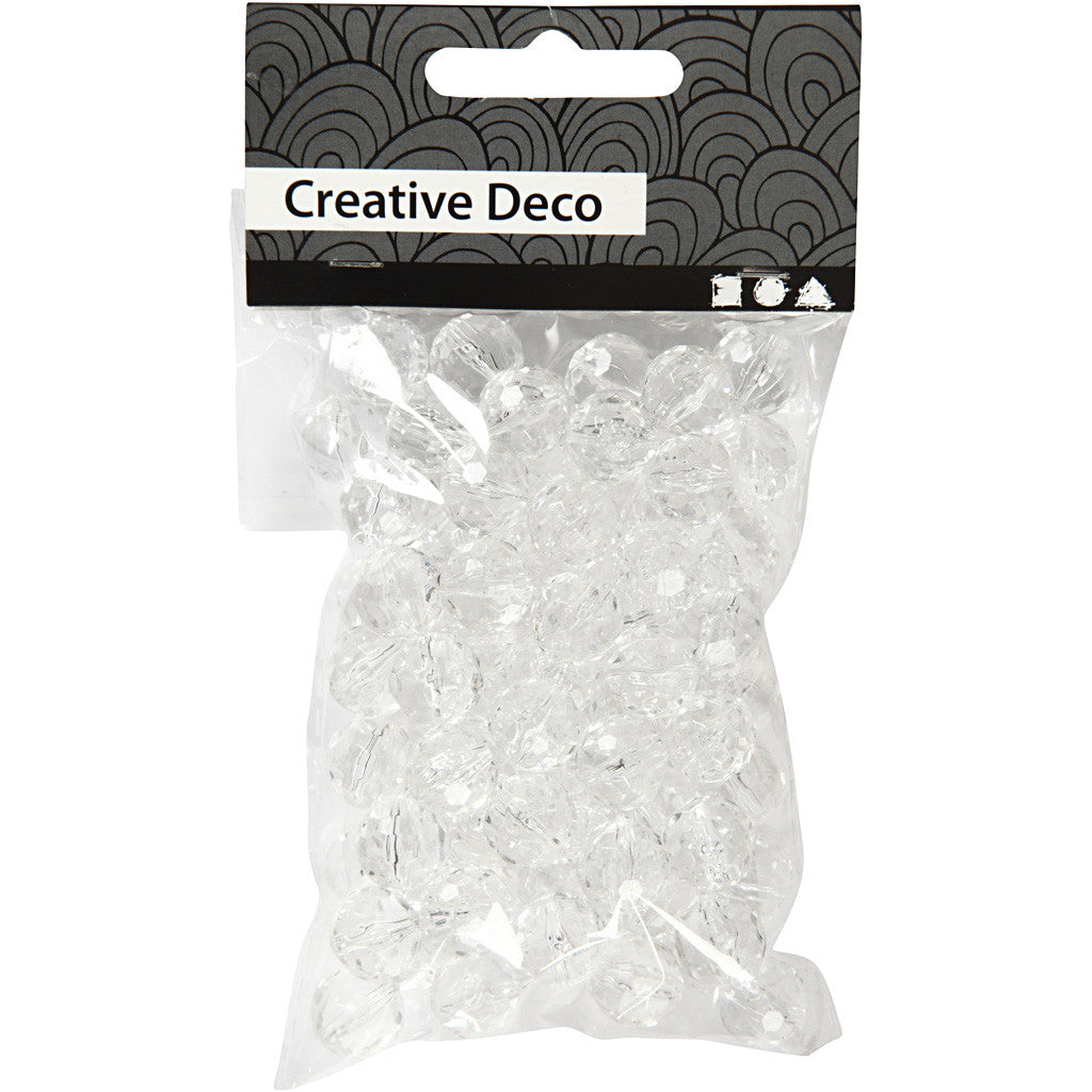 Perline acriliche, misura 12 mm, misura buco 1,2 mm, lucido trasparente, 77 pz/ 1 conf. [HOB-636890]