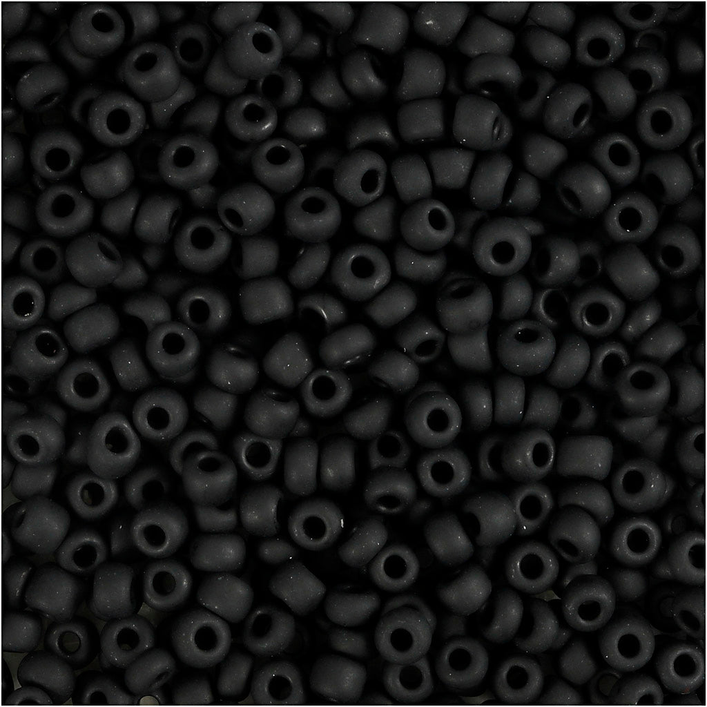 Rocaille Seed Beads, dia. 3 mm, size 8/0, hole size 0,6-1,0 mm, frosted black, 25 g