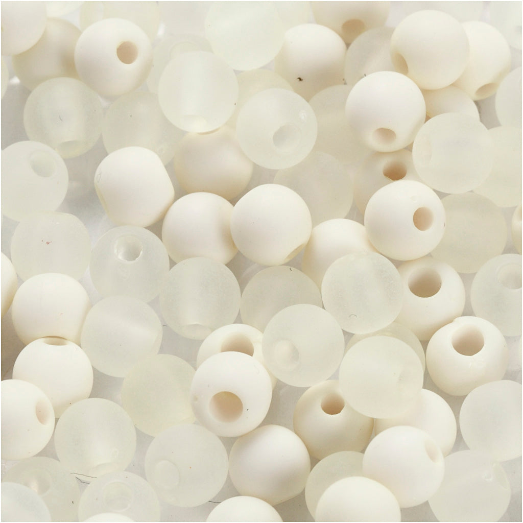 Plastic Beads, dia. 6 mm, hole size 2 mm, ca. 150 pc, cream, 40 g