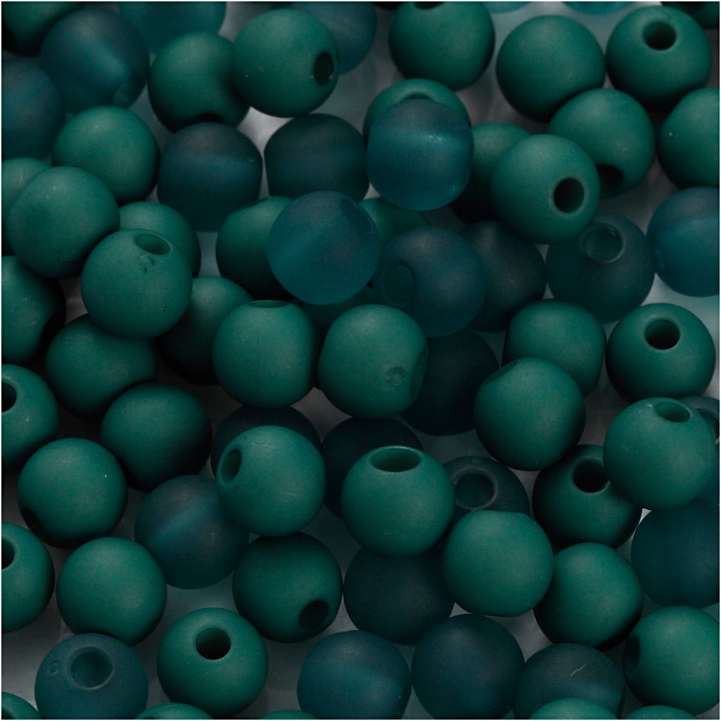 Plastic Beads, dia. 6 mm, hole size 2 mm, ca. 150 pc, bottle green, 40 g