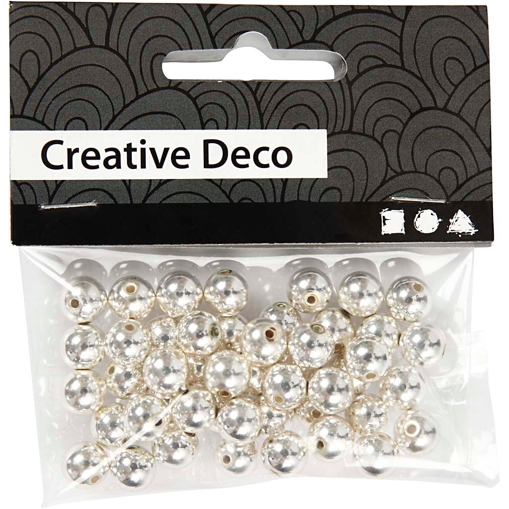 Schmuckperlen, D 8 mm, Lochgröße 1 mm, Silber, 50 Stk/ 1 Pck [HOB-698241]