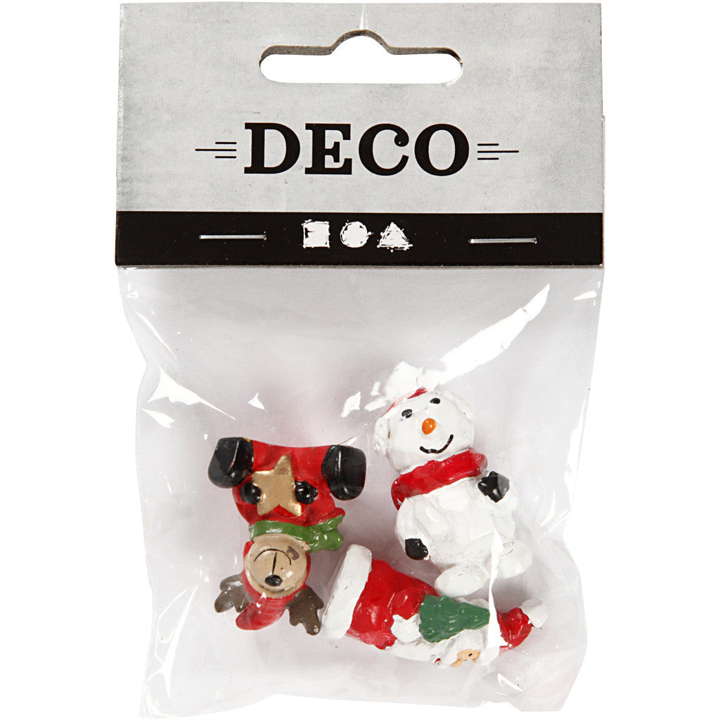 Piccole figure, Babbo Natale, renna e pupazzo di neve, H: 35 mm, L: 10 mm, 3 pz/ 1 conf. [HOB-69840]