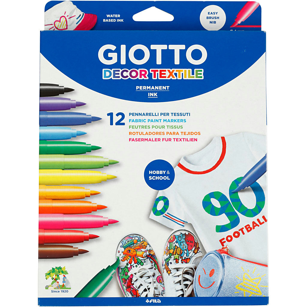 GIOTTO Pennarello per Tessuto, ampiezza tratto 4 mm, colori asst., 12 pz/ 1 conf. [HOB-701290]