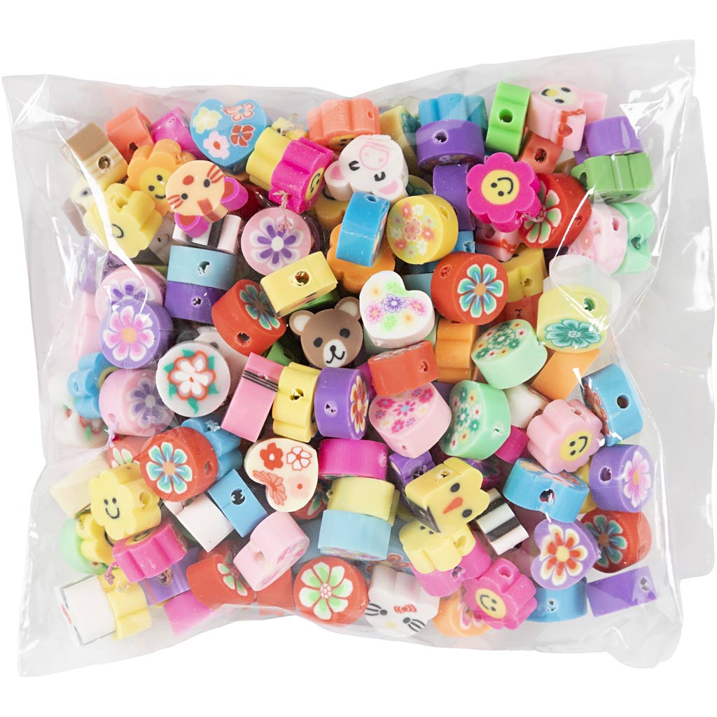 Perline di animali e fiori, diam 10 mm, misura buco 1,5 mm, 200 asst./ 1 conf. [HOB-7361420]