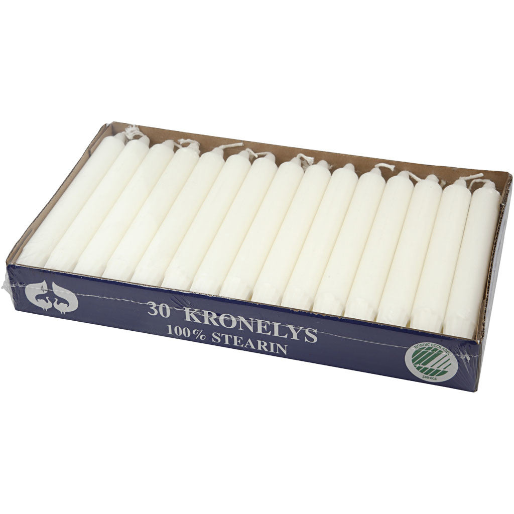 Candele lunghe, H: 20 cm, diam 23 mm, bianco, 30 pz/ 1 conf. [HOB-73632]
