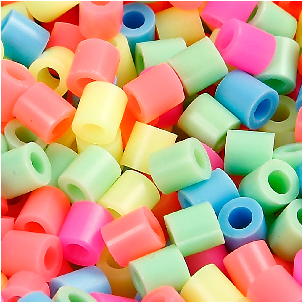 Fuse Beads, size 5x5 mm, hole size 2,5 mm, medium, pastel colours, 20000 asstd./ 1 bucket