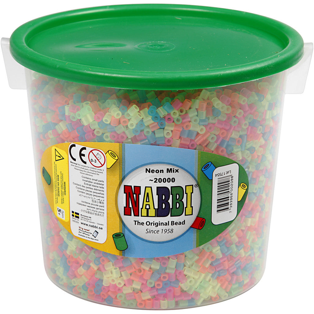 Perline a tubetto, misura 5x5 mm, misura buco 2,5 mm, medium, colori neon, 20000 asst./ 1 secch. [HOB-75250]