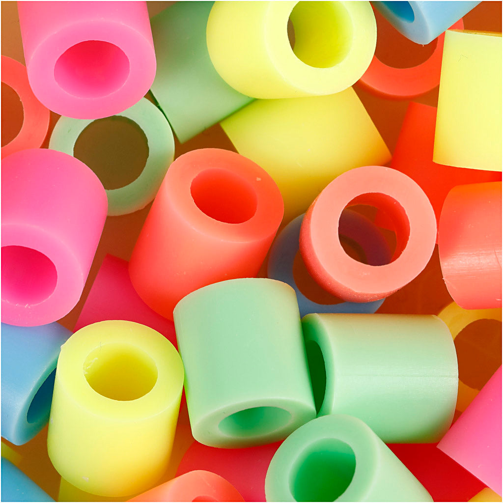 Fuse Beads, size 10x10 mm, hole size 5,5 mm, JUMBO, pastel colours, 3200 asstd.