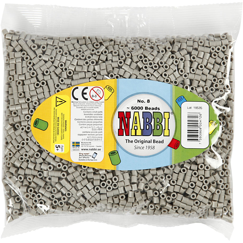 Fotoperlen, Größe 5x5 mm, Lochgröße 2,5 mm, medium, Aschgrau (8), 6000 Stk/ 1 Pck [HOB-75508]