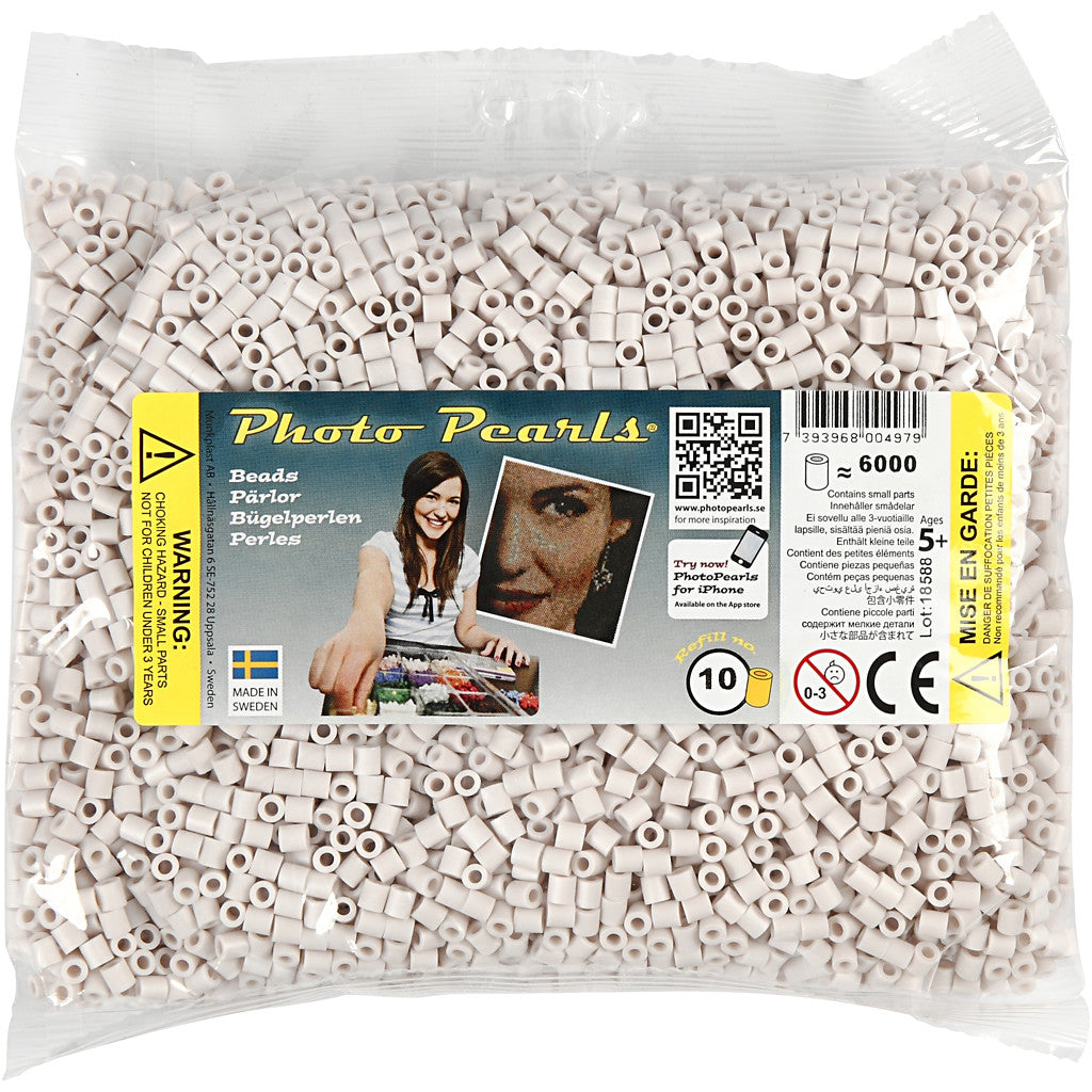Fotoperlen, Größe 5x5 mm, Lochgröße 2,5 mm, medium, Hellgrau (10), 6000 Stk/ 1 Pck [HOB-75510]