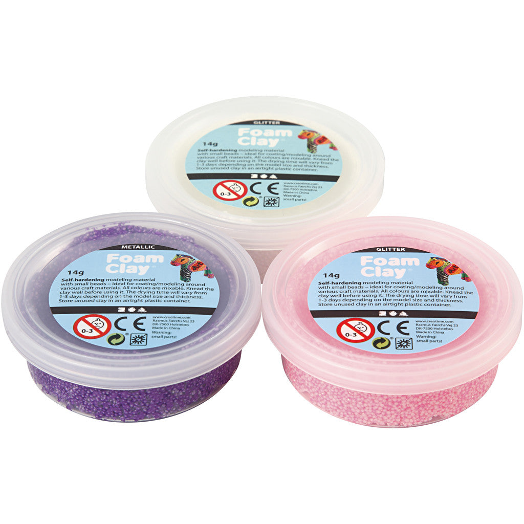 Foam Clay® , glitter,metallico, rosa, viola, bianco, 3x14 g/ 1 conf. [HOB-78136]