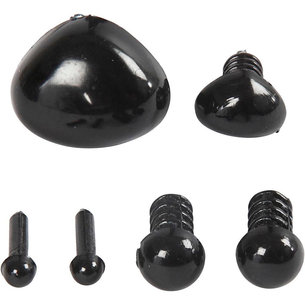 Eyes and snouts for modeling, dia. 3+6 mm, size 8x6+14x11 mm, black, 20 set