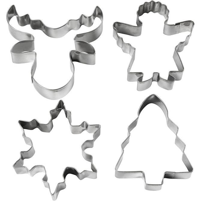 Formine tagliabiscotti, Albero di Natale, angelo, renna, fiocco di neve, H: 8 cm, 4 pz/ 1 conf. [HOB-782886]
