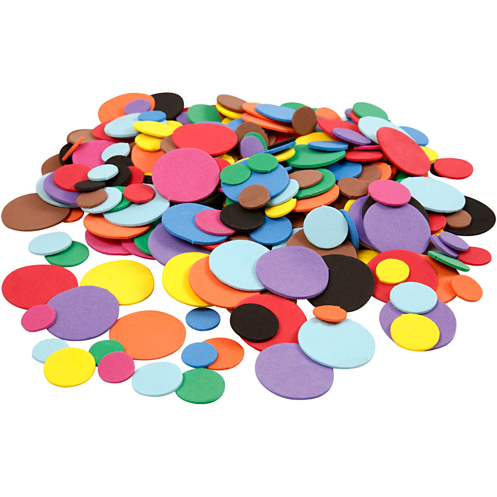 EVA Foam Circles, dia. 12+20+32 mm, assorted colours, 2120 asstd.