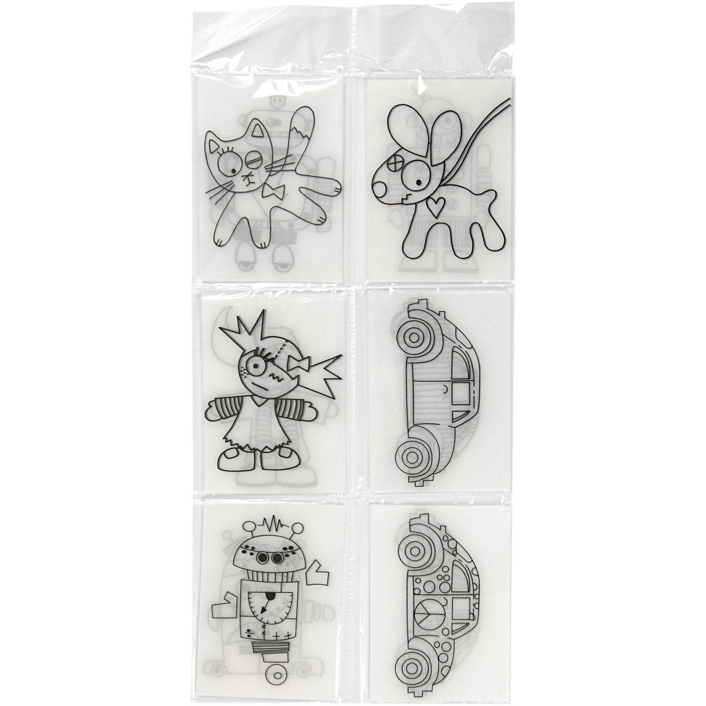 Feuilles de plastique thermorétractable avec motifs, feuille 10,5x14,5 cm, ép. 0,3 mm, transparent mat, 36 flles/ 1 Pq. [HOB-79077]