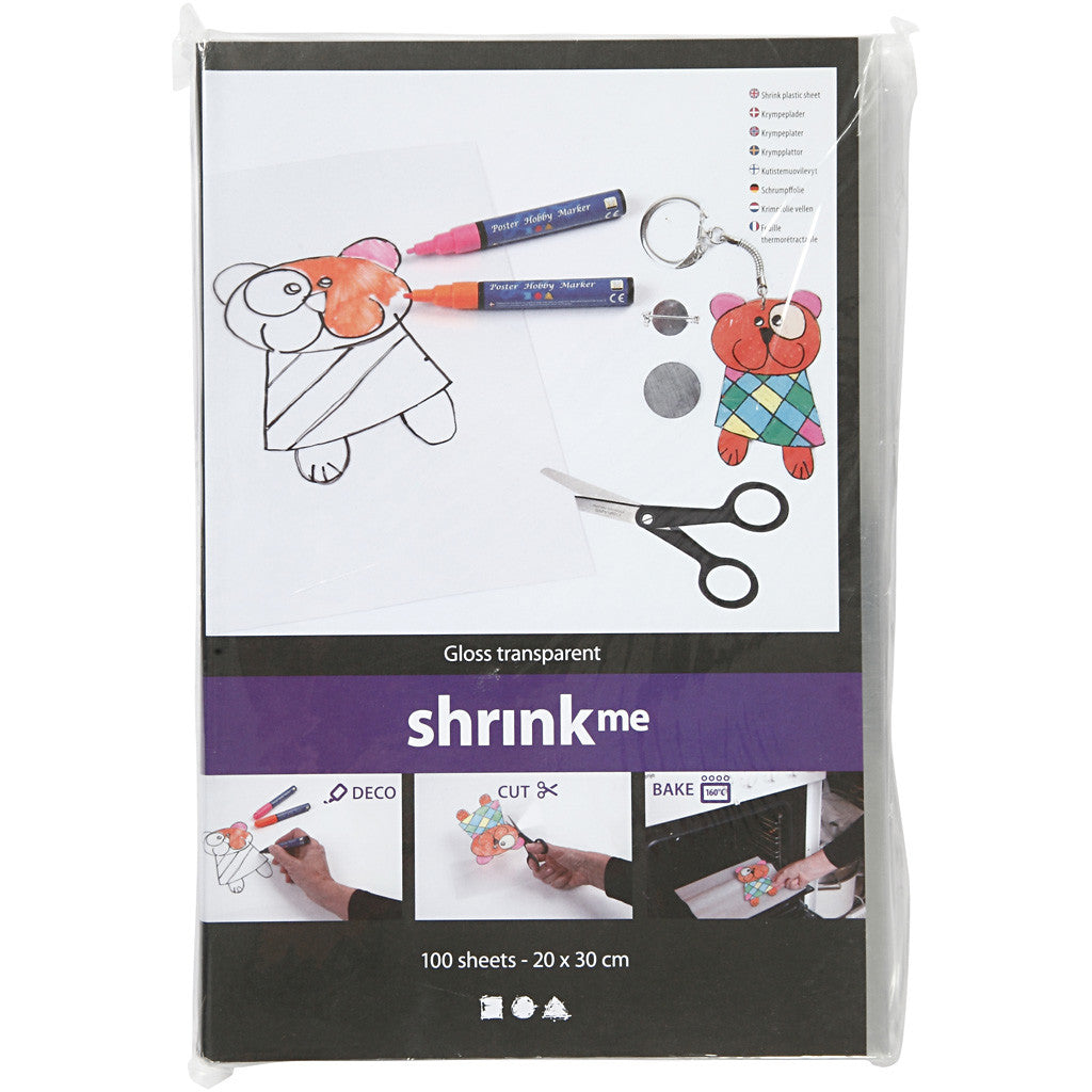 Fogli di plastica restringente, foglio 20x30 cm, spess. 0,3 mm, lucido trasparente, 100 fgl./ 1 conf. [HOB-79087]