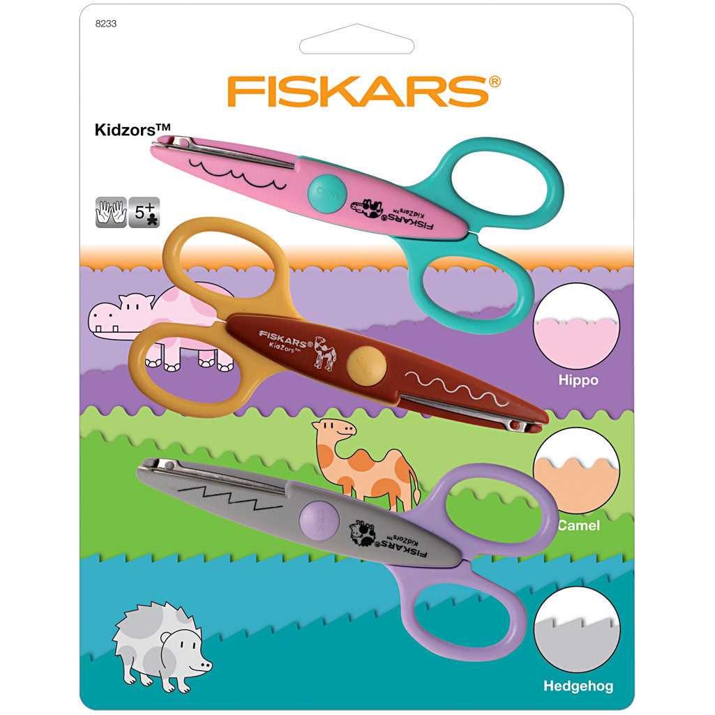 Fiskars Forbici Sagomate Kidzors, ippopotamo, cammello e riccio, 3 pz/ 1 conf. [HOB-8233]