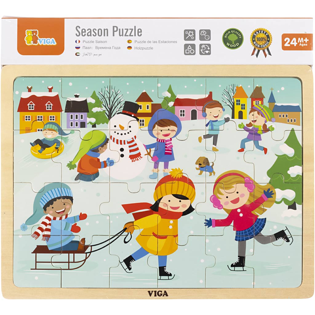 Puzzle en bois VIGA, les saisons , L'hiver, dim. 30x22,5 cm, 24 pièces, 1 pièce [HOB-901168]