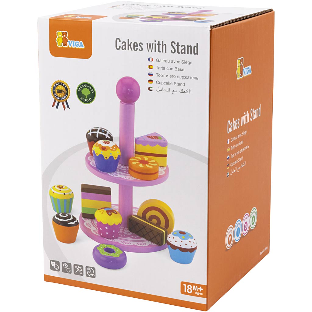 VIGA Cupcakes mit Kuchenregal, Größe 25,5 cm, 1 Set [HOB-907720]