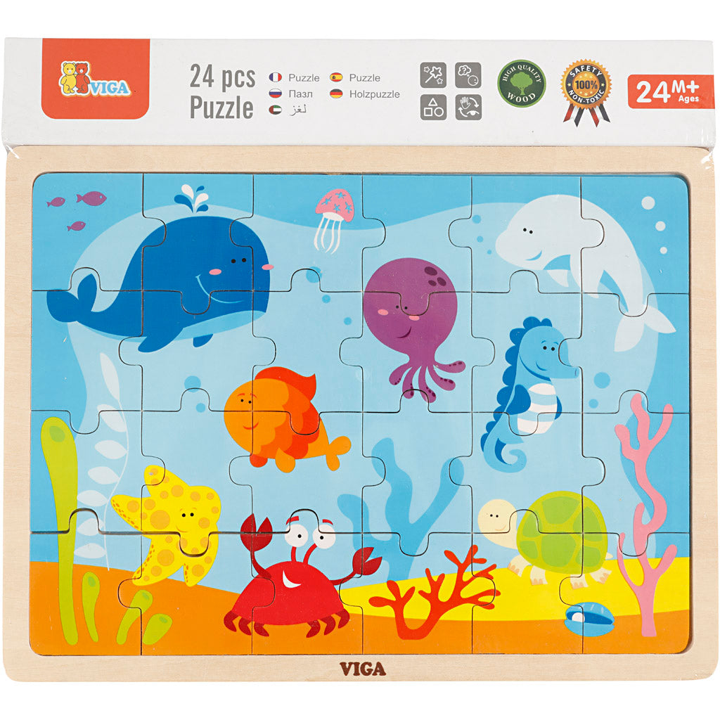 Puzzles en bois VIGA , Animaux marins, dim. 30x22,5 cm, 24 pièces, 1 pièce [HOB-907791]
