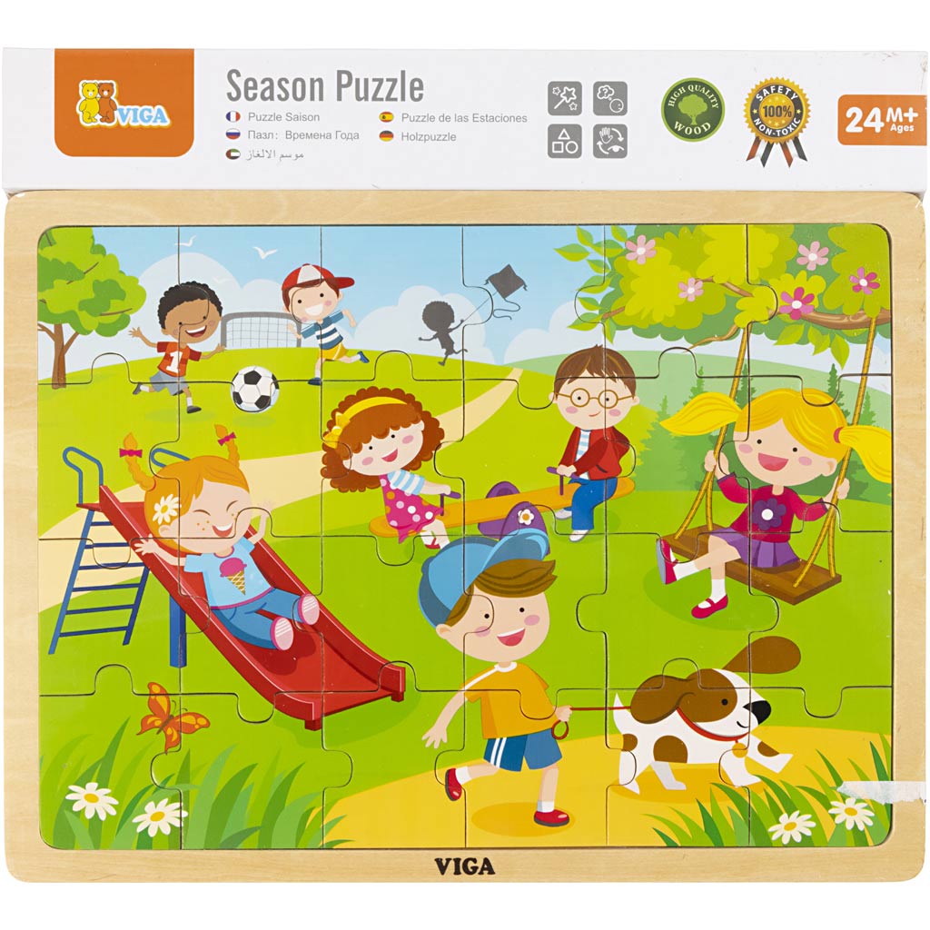 VIGA Holzpuzzle Jahreszeiten, Frühjahr, Größe 30x22,5 cm, 24 Stücke, 1 Stk [HOB-907792]