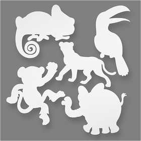 Animaux de la jungle, H : 14-25 cm, L : 12-23 cm, 230 gr, blanc, 16 pièces/ 1 Pq. [HOB-95218]