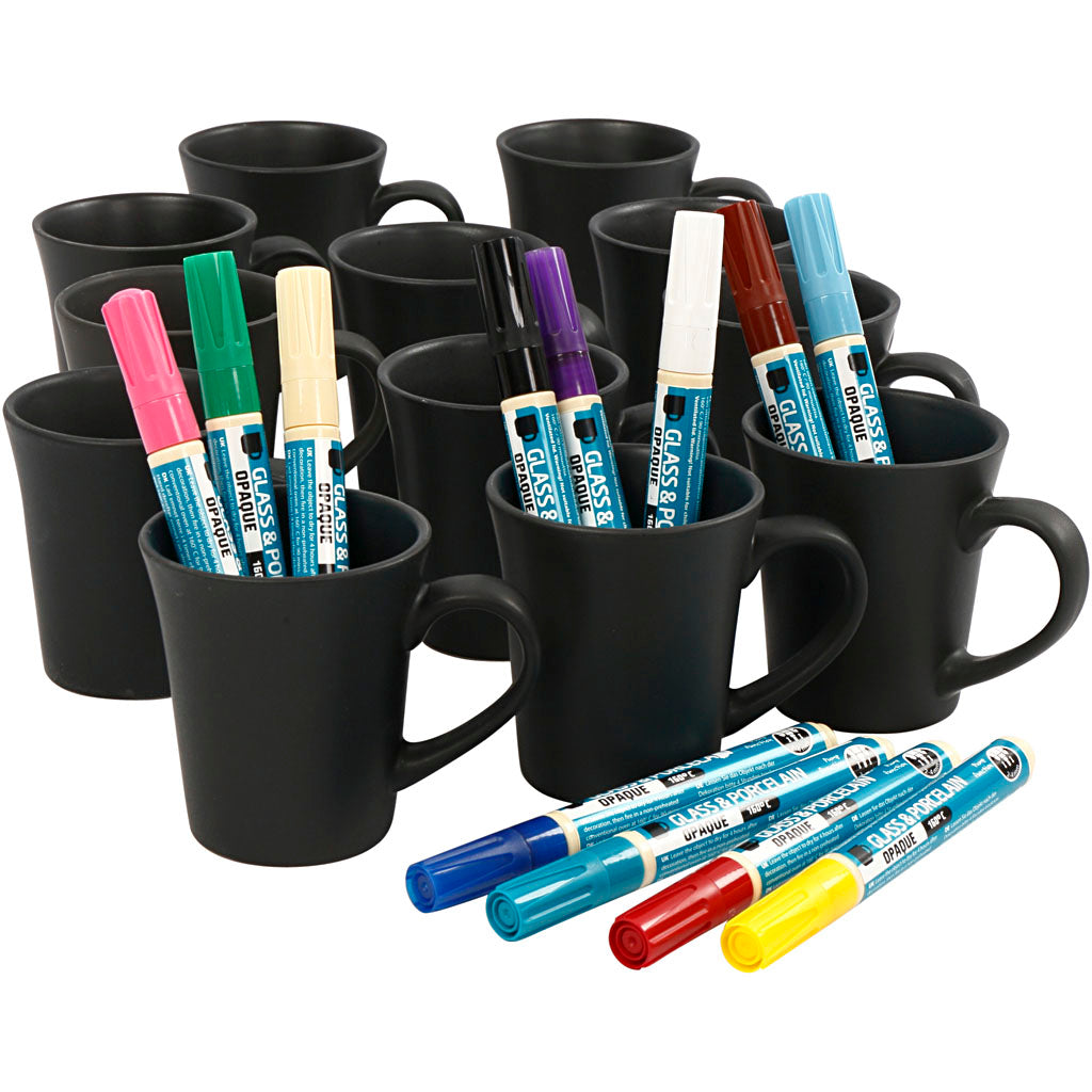 Gruppen-Kreativset Schwarze Porzellanbecher zum Bemalen, Sortierte Farben, 36 Stck., 1 Set [HOB-97382]