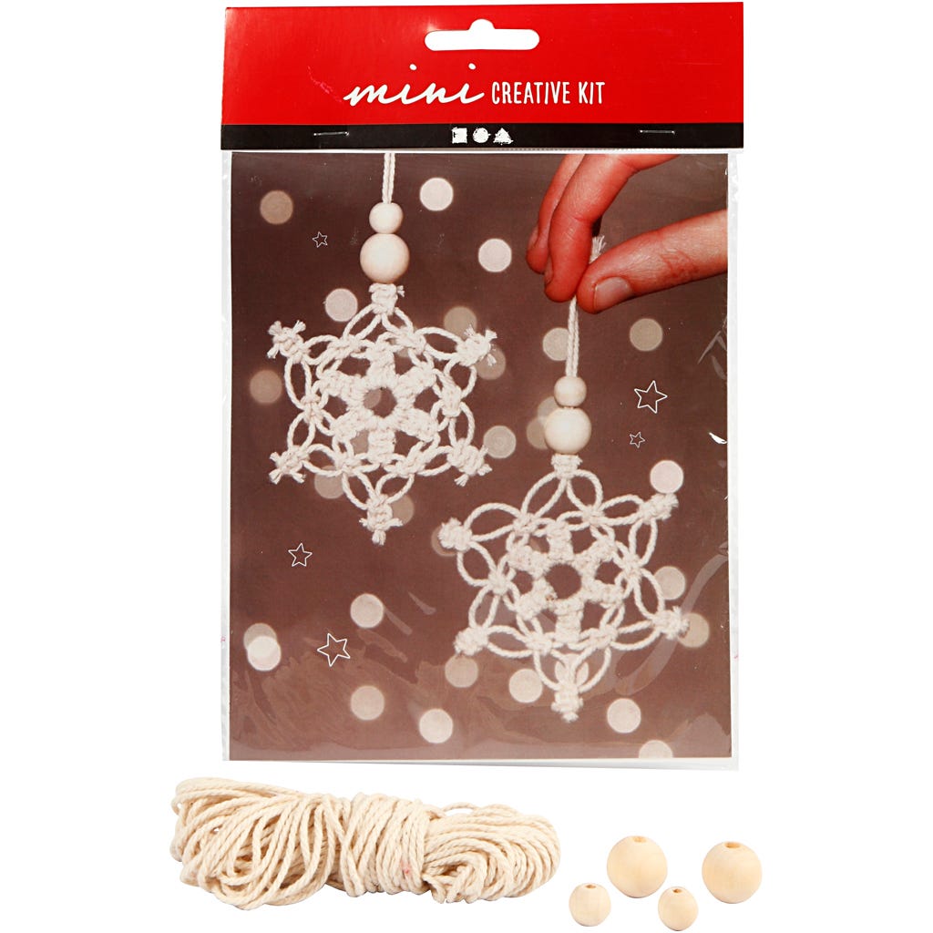 Kit Fai da te Mini, fiocco di neve in macramè, H: 10 cm, 1 conf. [HOB-977409]