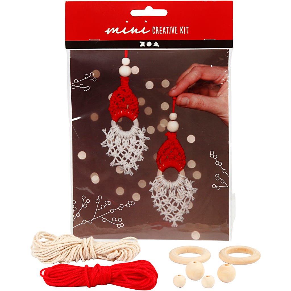 Mini Kit DIY, lutin de Noël en macramé, H : 14 cm, 1 Pq. [HOB-977410]