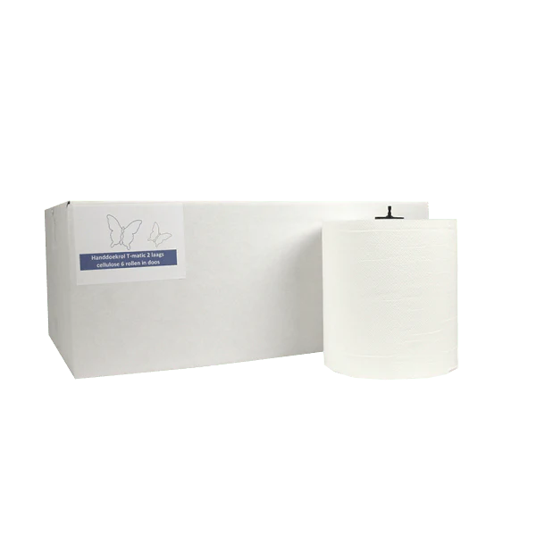 Towel Roll Matic 2 ply 150 meter Ø21cm 100% cellulose White T7 (6 pcs)