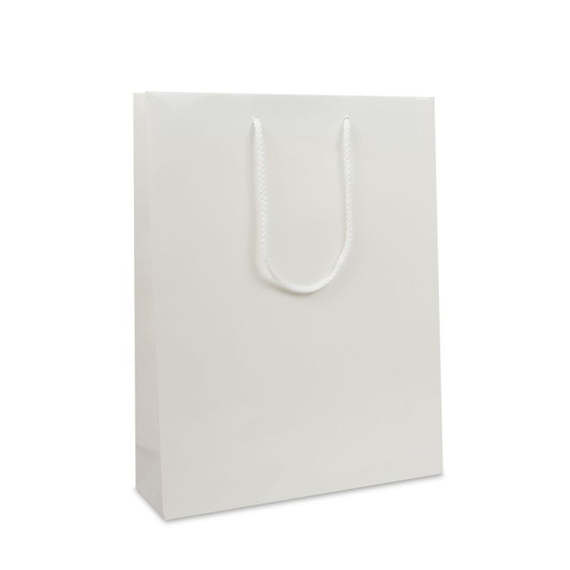Luxuriöse Papiertaschen Glänzend 31+10x40 cm Weiß (100 Stück) [FP-DPK016]
