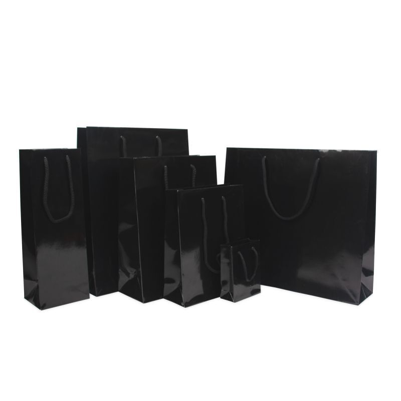 Luxuriöse Papiertaschen Glänzend 10+4,5x13 cm Schwarz (250 Stück) [FP-DPK030]