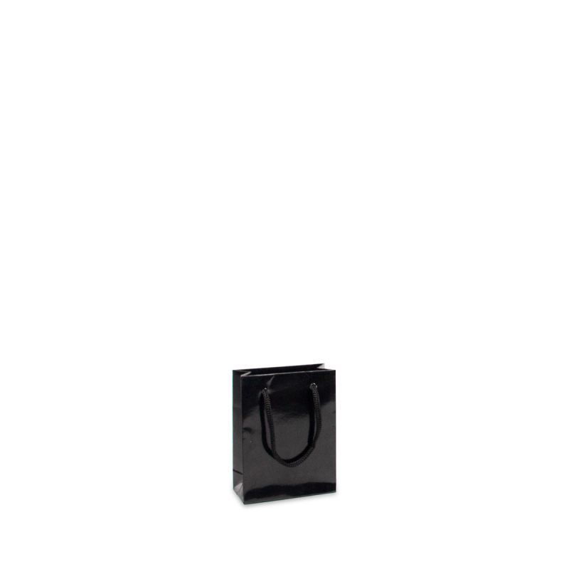 Luxuriöse Papiertaschen Glänzend 10+4,5x13 cm Schwarz (250 Stück) [FP-DPK030]