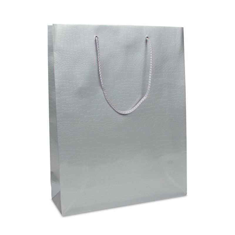Luxuriöse Papiertaschen - Krokostruktur 31+10x40 cm Silber (100 Stück) [FP-DPK072]